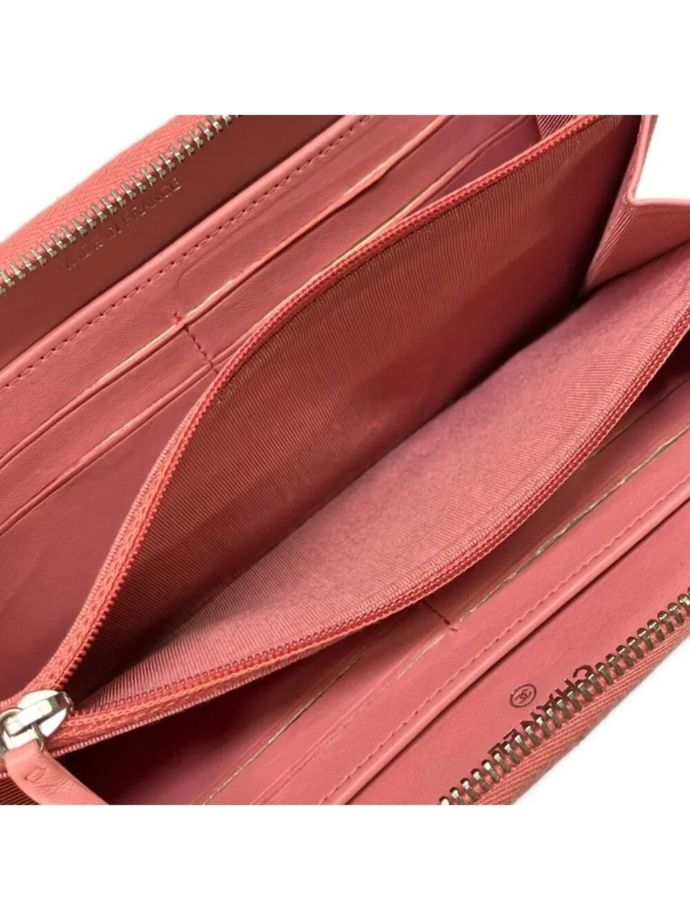 Chanel Wallet Quilted Pink Zip Around CC Logo Silver Lambskin